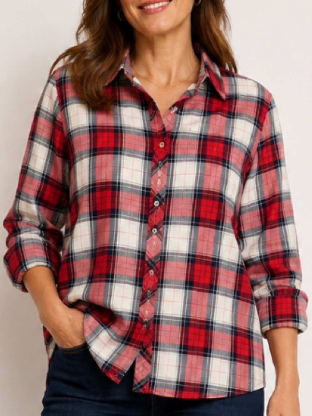Talbots Red Plaid Button Down Shirt X